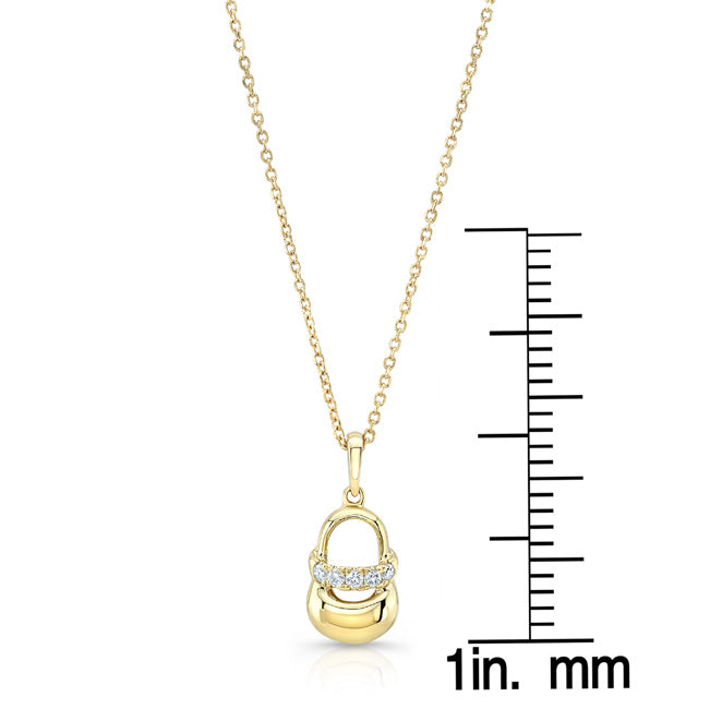 Diamond Baby Shoe Necklace In 14k Yellow Gold Adjustable Chain 14-16 Inch