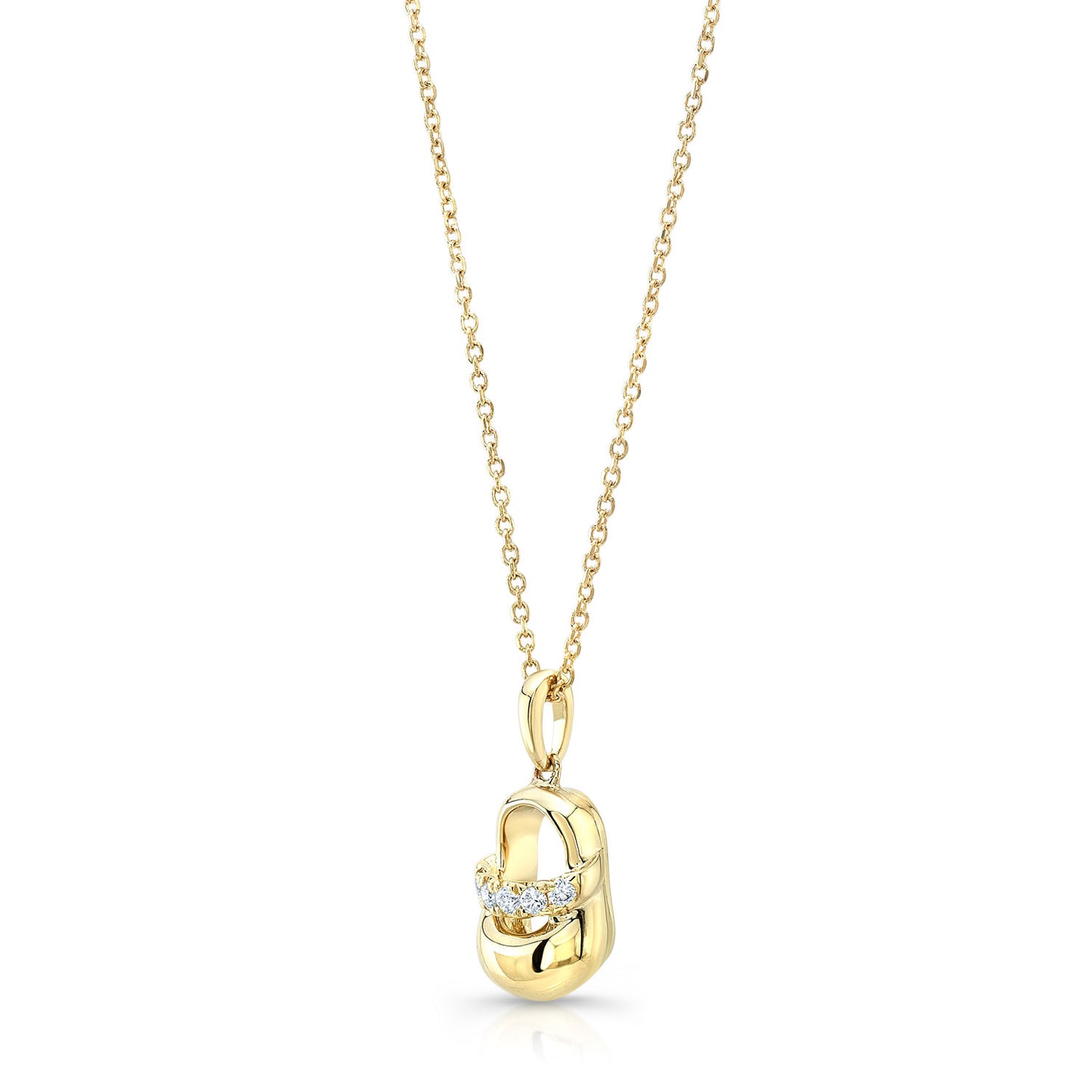 Diamond Baby Shoe Necklace In 14k Yellow Gold Adjustable Chain 14-16 Inch