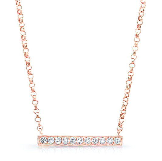 Diamond Bar Necklace In 14k Rose Gold