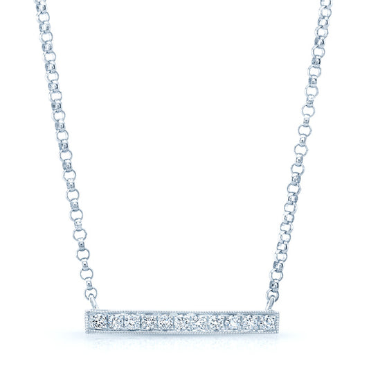 Diamond Bar Necklace In 14k White Gold 16 Inch Length