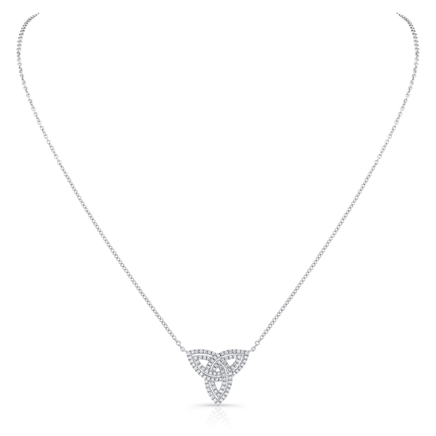 Diamond Trinity Knot Necklace In 14k White Gold 3/8ctw 18 Inch Length