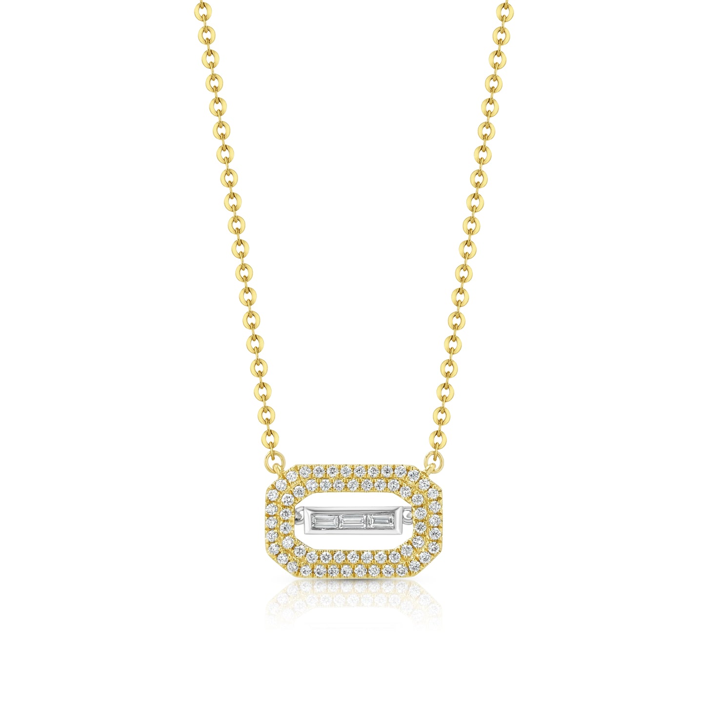 Baguette and Round Diamond East West Paper Clip Necklace in 14K Two Tone Gold 1/3ctw