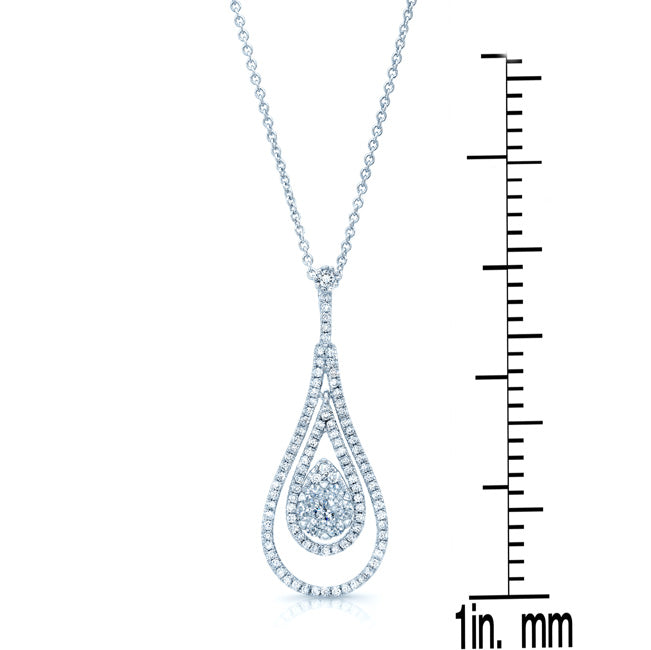 Diamond Double Elongated Tear Drop Pendant In 14k White Gold