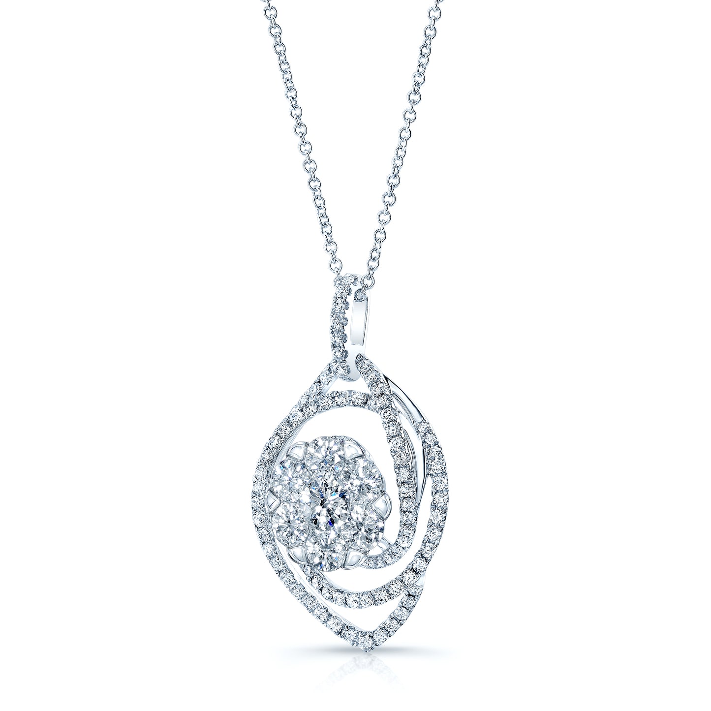 Diamond Marquise Swirl Pendant In 14k White Gold 2.25ctw