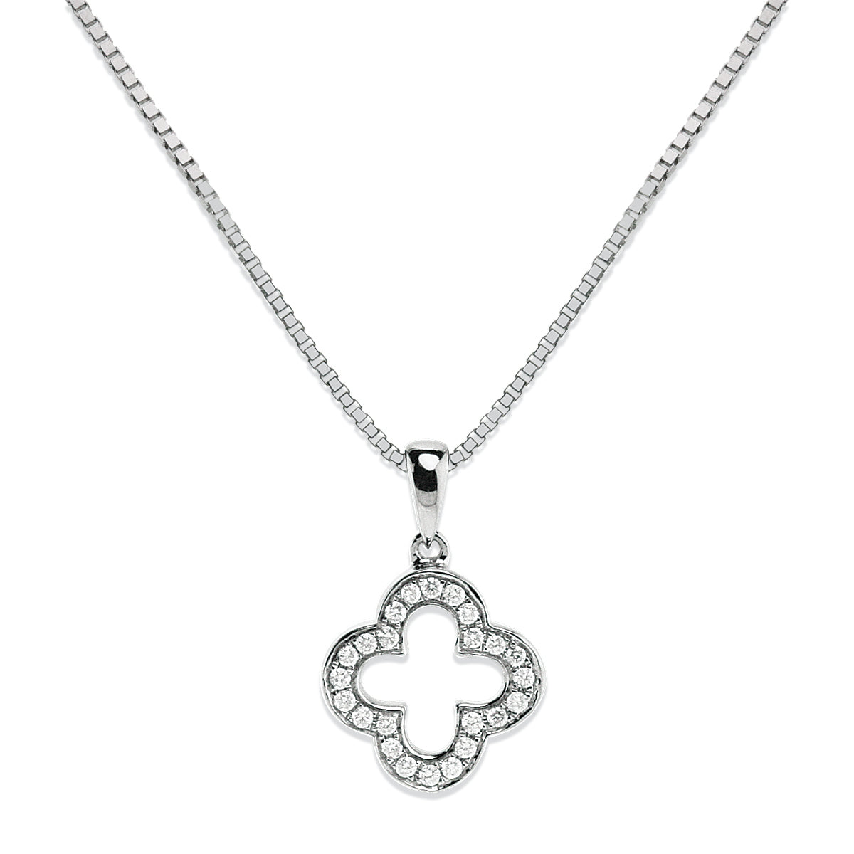 Diamond Clover Pave Pendant In 14k White Gold (18 Inch Rolo)