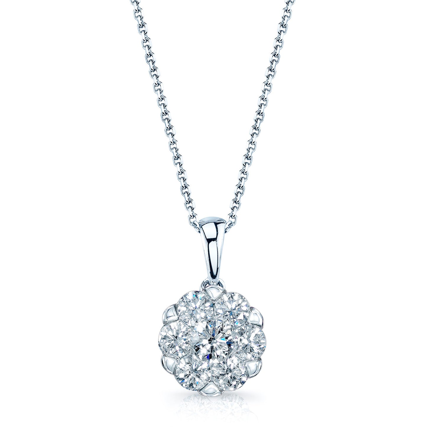 Diamond Cluster Solitaire Style Pendant In 14k White Gold