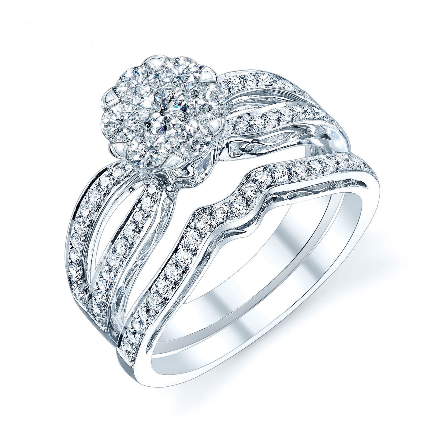 Diamond Contoured Band With Milgrain In 14k White Gold