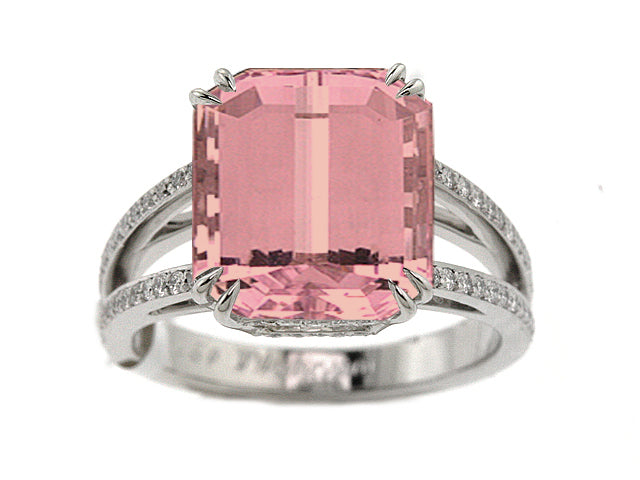 Pink Tourmaline And Pave Diamond Ring In Platinum (1/3 Ct. Tw.)