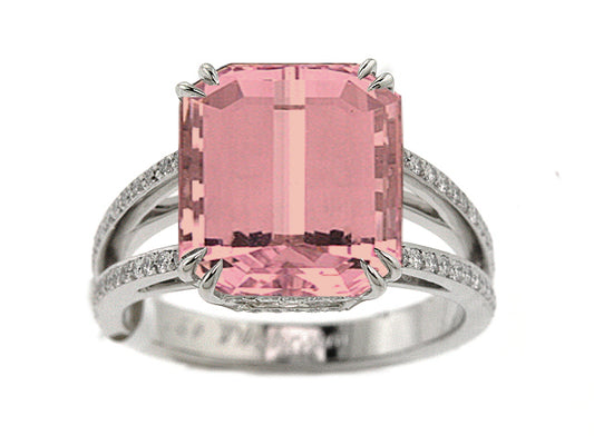 Pink Tourmaline And Pave Diamond Ring In Platinum (1/3 Ct. Tw.)
