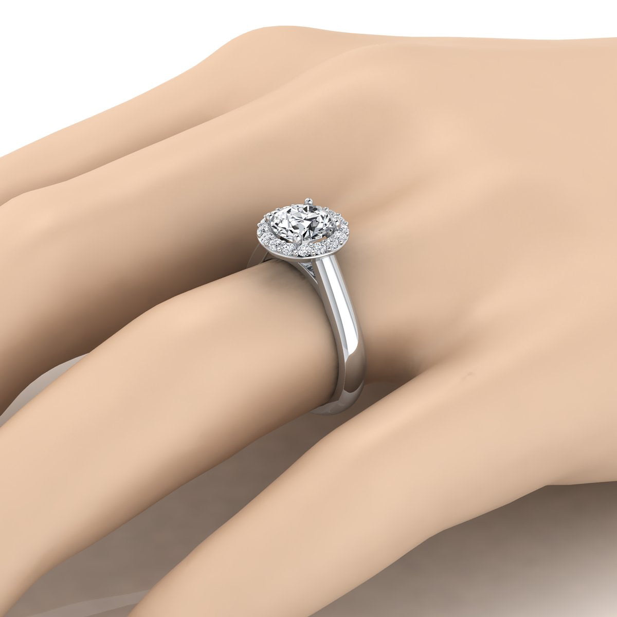 1 1/5ctw Round Diamond Classic Halo Engagement Ring In 14k White Gold, Igi-certified