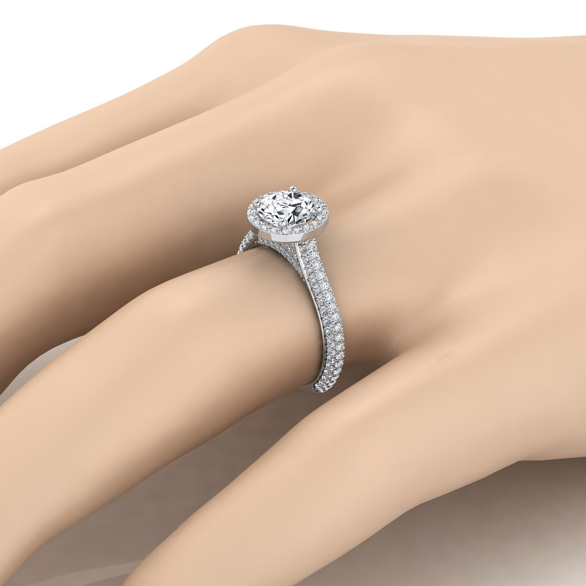 1 4/5ctw Round Diamond Pave Engagement Ring With Triple Row Shank In 14k White Gold, Igi-certified