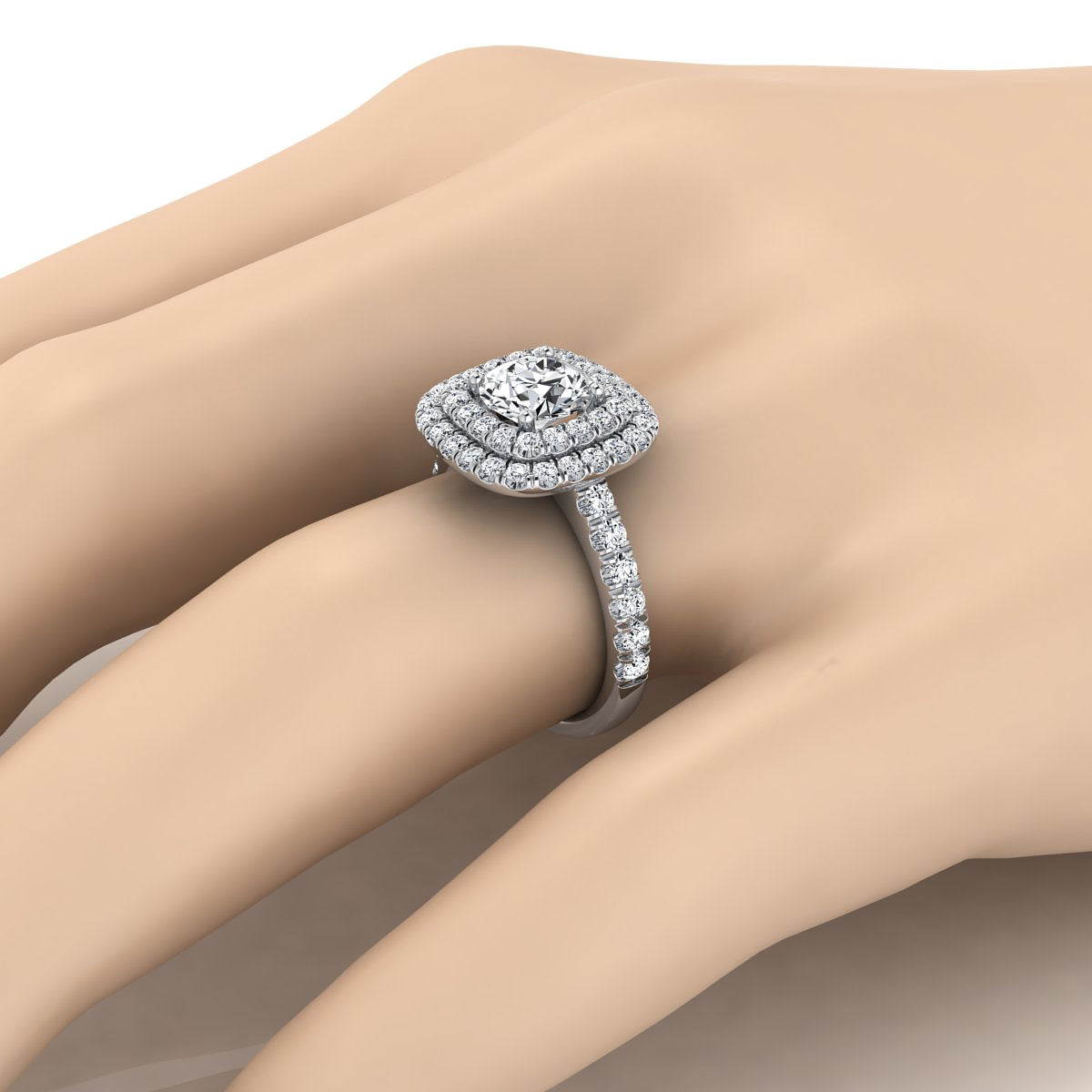 1 9/10ctw Round Diamond Double Entourage Engagement Ring With Pave Shank In 14k White Gold, Igi-certified