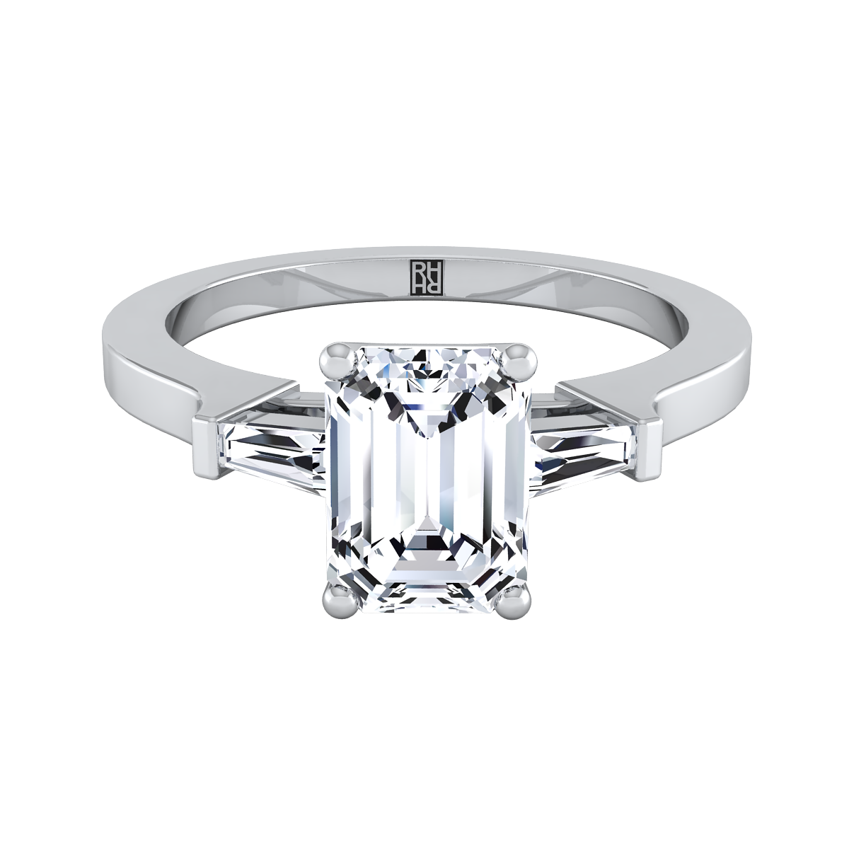 Tapered Baguette Accent Engagement Ring in 18K White Gold - Semi Mt | Carl K. Gumpert
