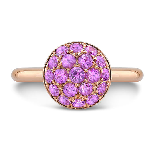 Pink Sapphire Puff Pave Domed Cluster Ring In 18k Rose Gold