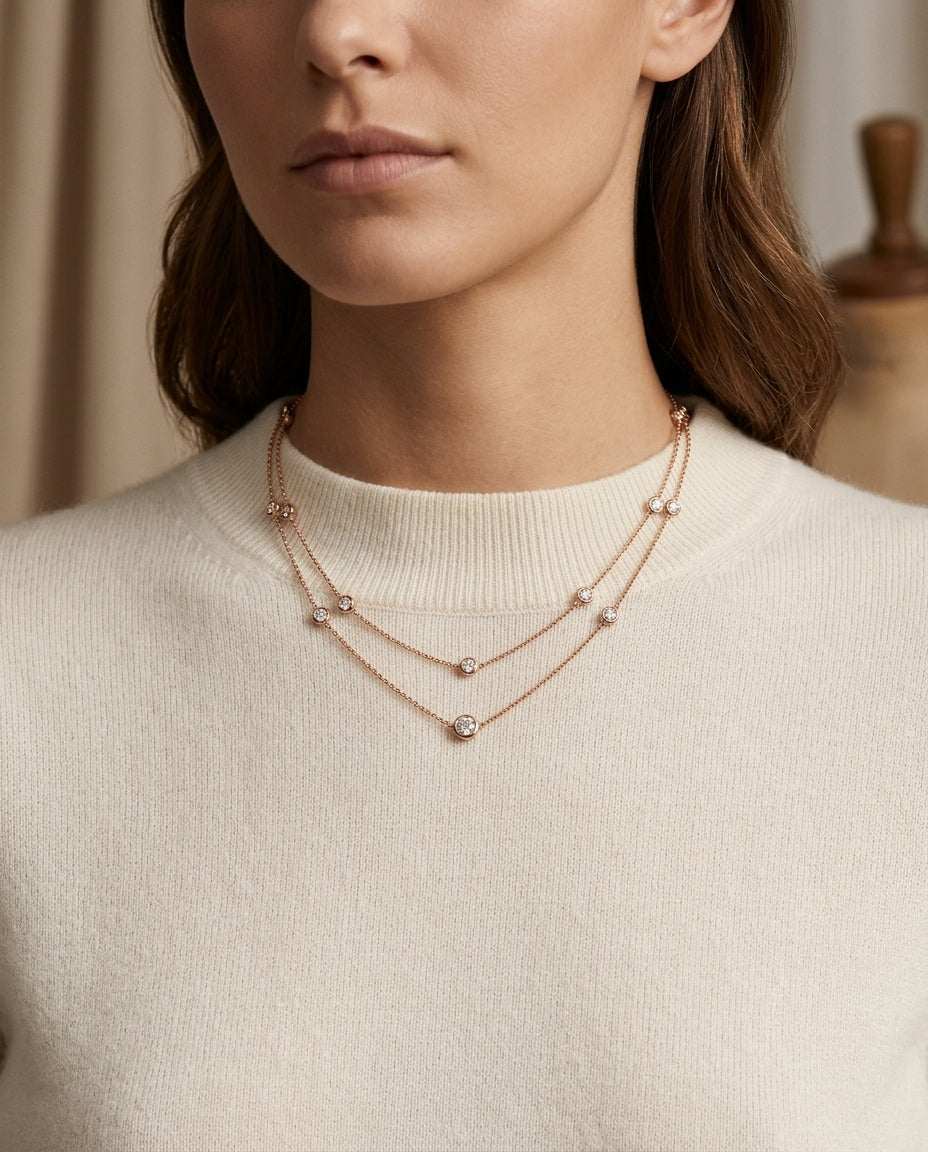 Diamond By The Yard Necklace In 18k Rose Gold (1 3/4 Ct. Tw.) — editorial close-up
