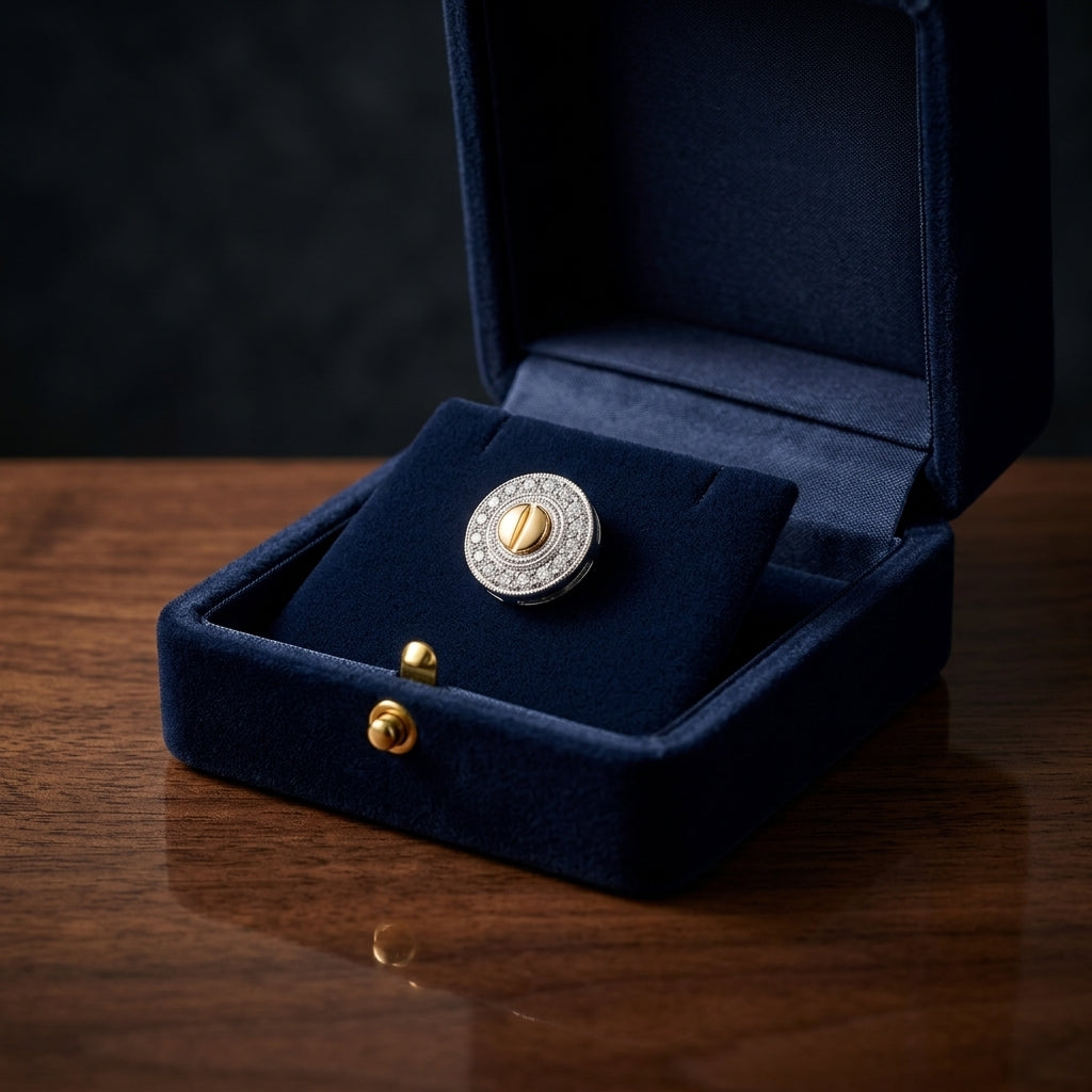 Diamond Screw Button Earrings In 18k Yellow And White Gold — gift presentation
