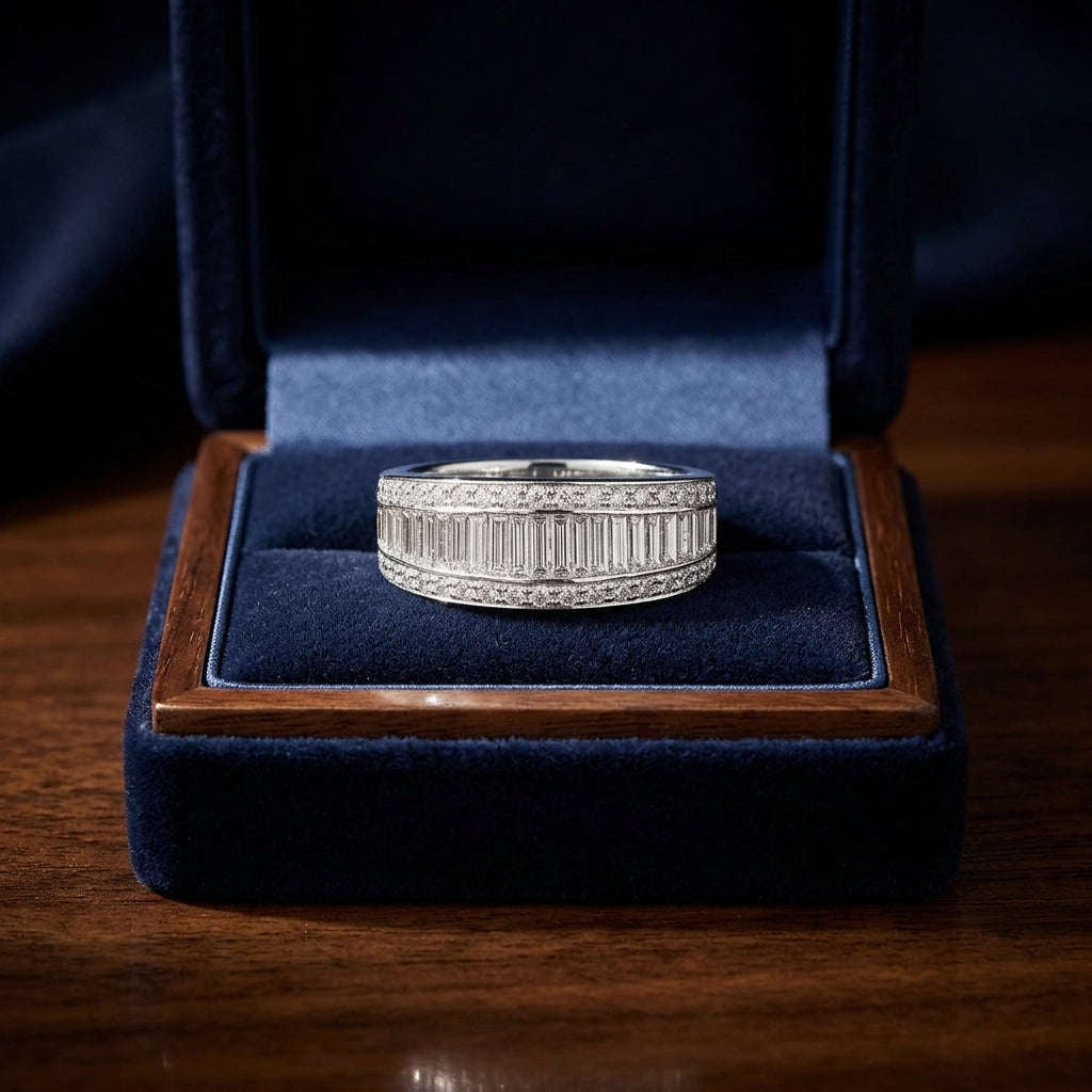 Diamond Channel Baguette Ring In 18k White Gold — gift presentation