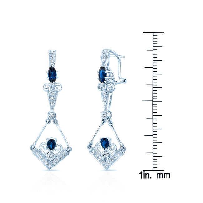 Sapphire And Diamond Dangle Kite Omega Back Earrings In 18k White Gold