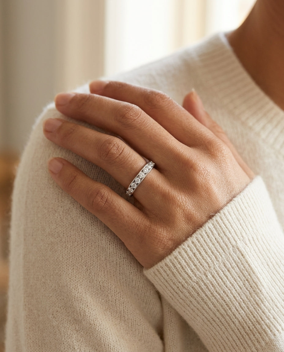 Pave Diamond Ring In 18k White Gold (1/4 Ct. Tw.) — editorial close-up