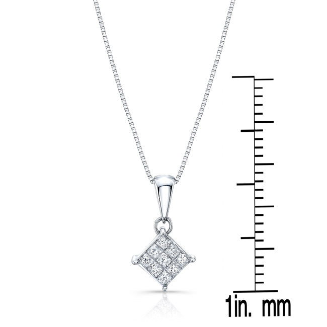 Diamond Invisible Set Princess Cut Dangle Pendant In 18k White Gold 1/4ctw (17-in Box Chain)