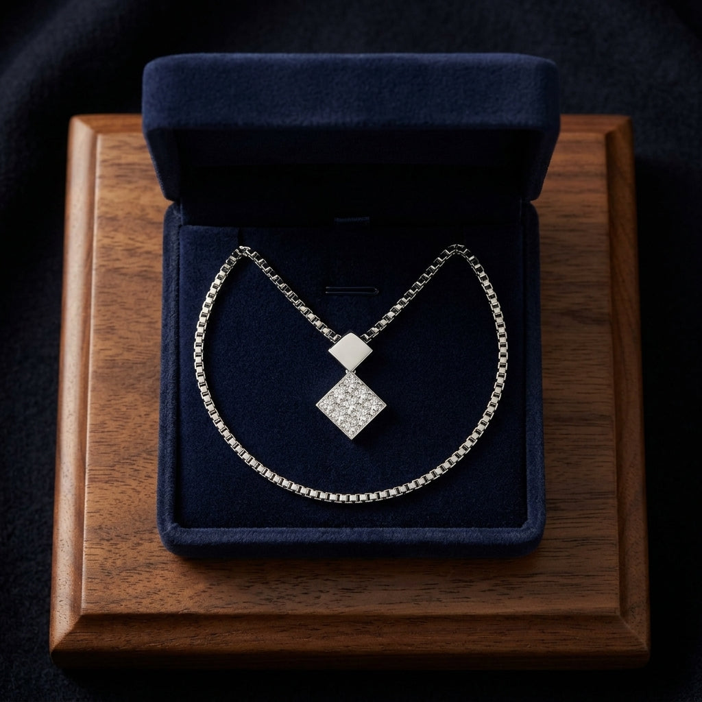 Diamond Invisible Set Princess Cut Pendant In 18k White Gold 1/5ctw (17-in Box Chain) — gift presentation