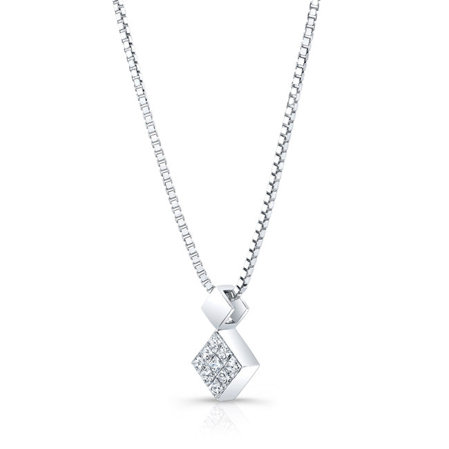 Diamond Invisible Set Princess Cut Pendant In 18k White Gold 1/5ctw (17-in Box Chain)