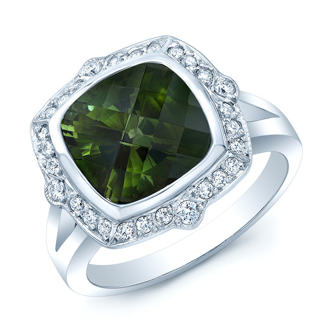 18k White Gold Green Tourmaline 1/3ct Tdw Diamond Ring (h-i, Si1-si2)