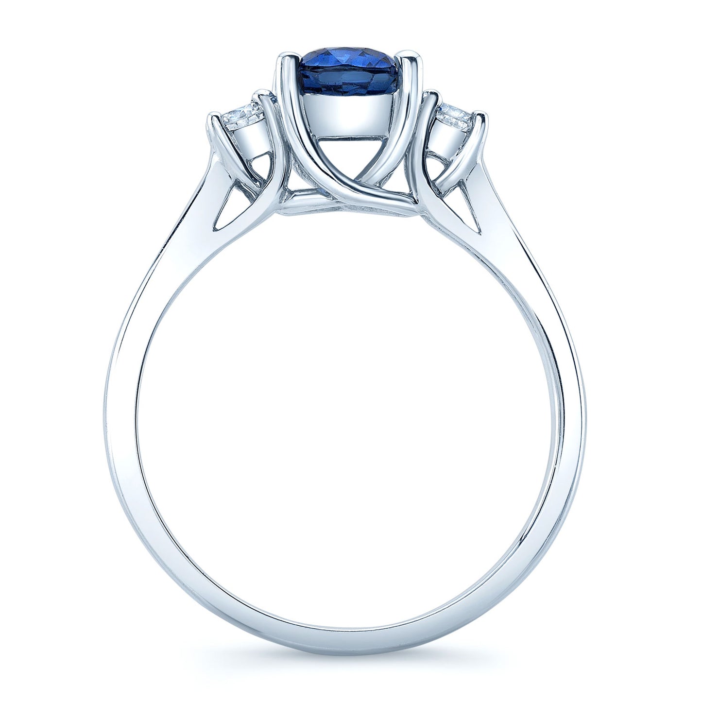 Sapphire Oval And Round Diamonds 3-stone Ring In 18k White Gold, Size 7
