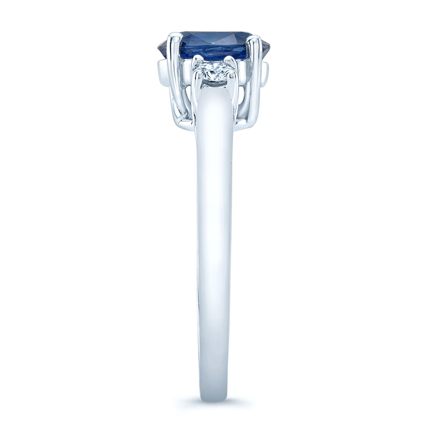 Sapphire Oval And Round Diamonds 3-stone Ring In 18k White Gold, Size 7