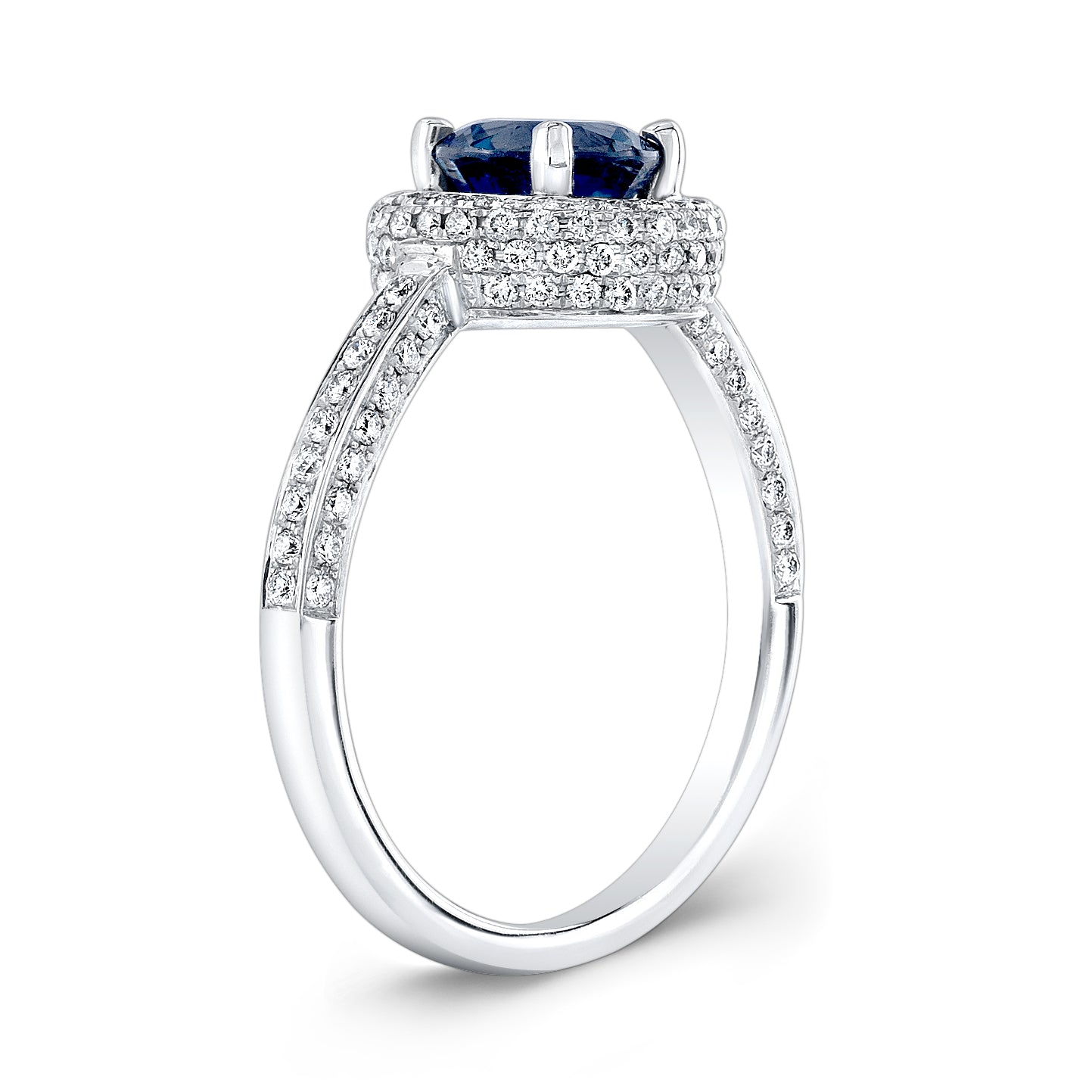 Sapphire Round And Diamond Ring 18k White Gold