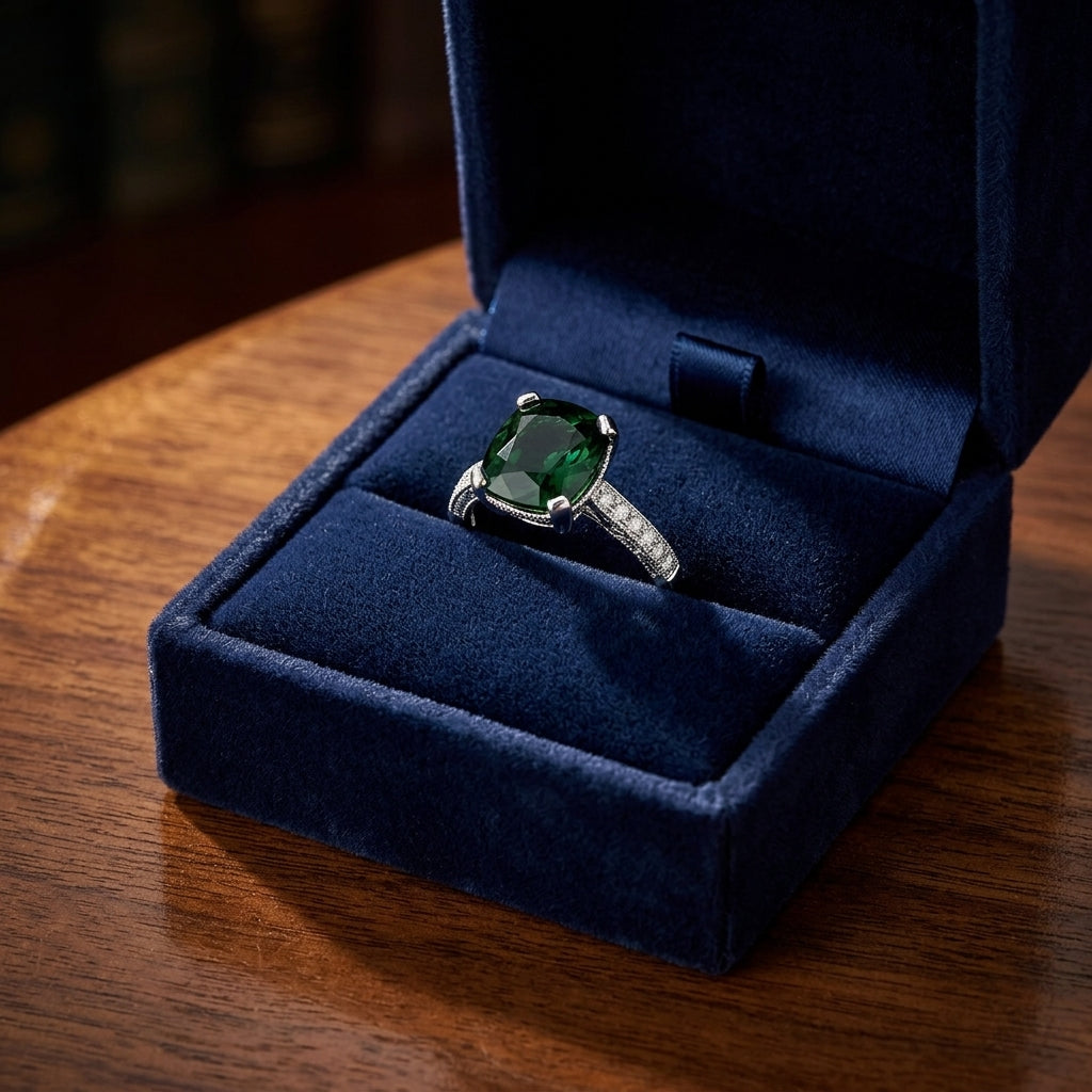 Green Tourmaline And Diamond Filigree Ring In 18k White Gold — gift presentation