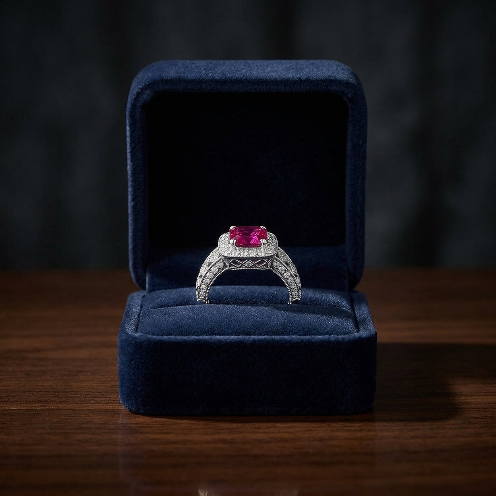 Ruby Ascher And Diamond Halo Ring 18k White Gold — gift presentation