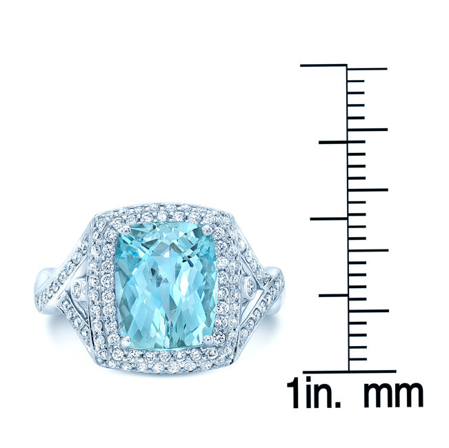 Aquamarine & Diamond Pave Ring In 18kwg