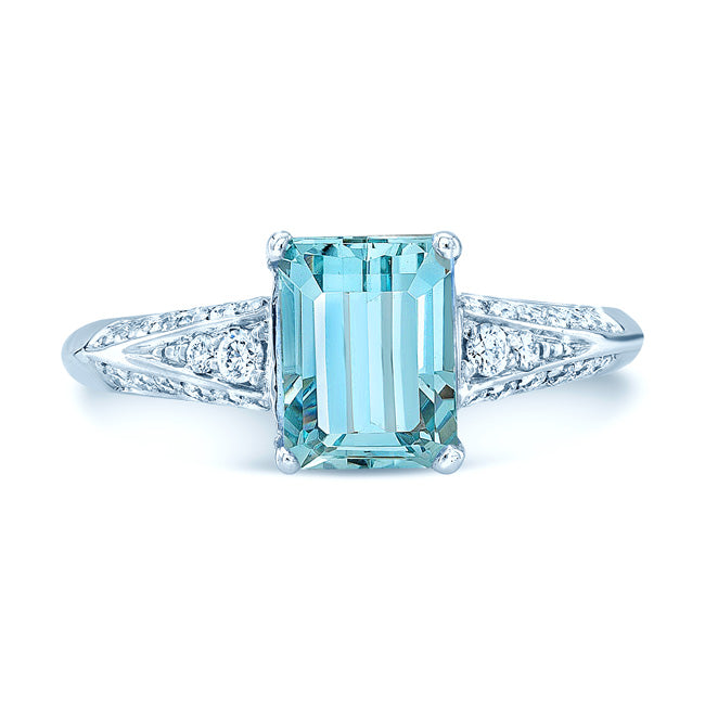 Aquamarine And Diamond Ring In 18k White Gold