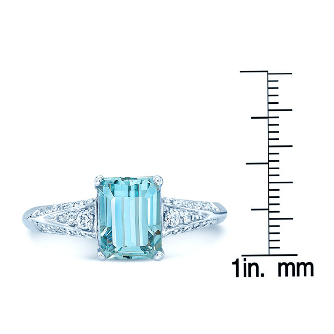 Aquamarine And Diamond Ring In 18k White Gold