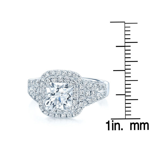 Prong Set Double Halo Cushion Cut Engagement Ring In 18 Karat White Gold