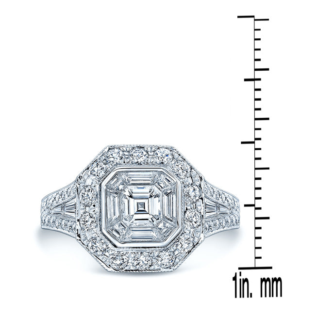 Diamond Composite Asscher Center Ring In 18k White Gold