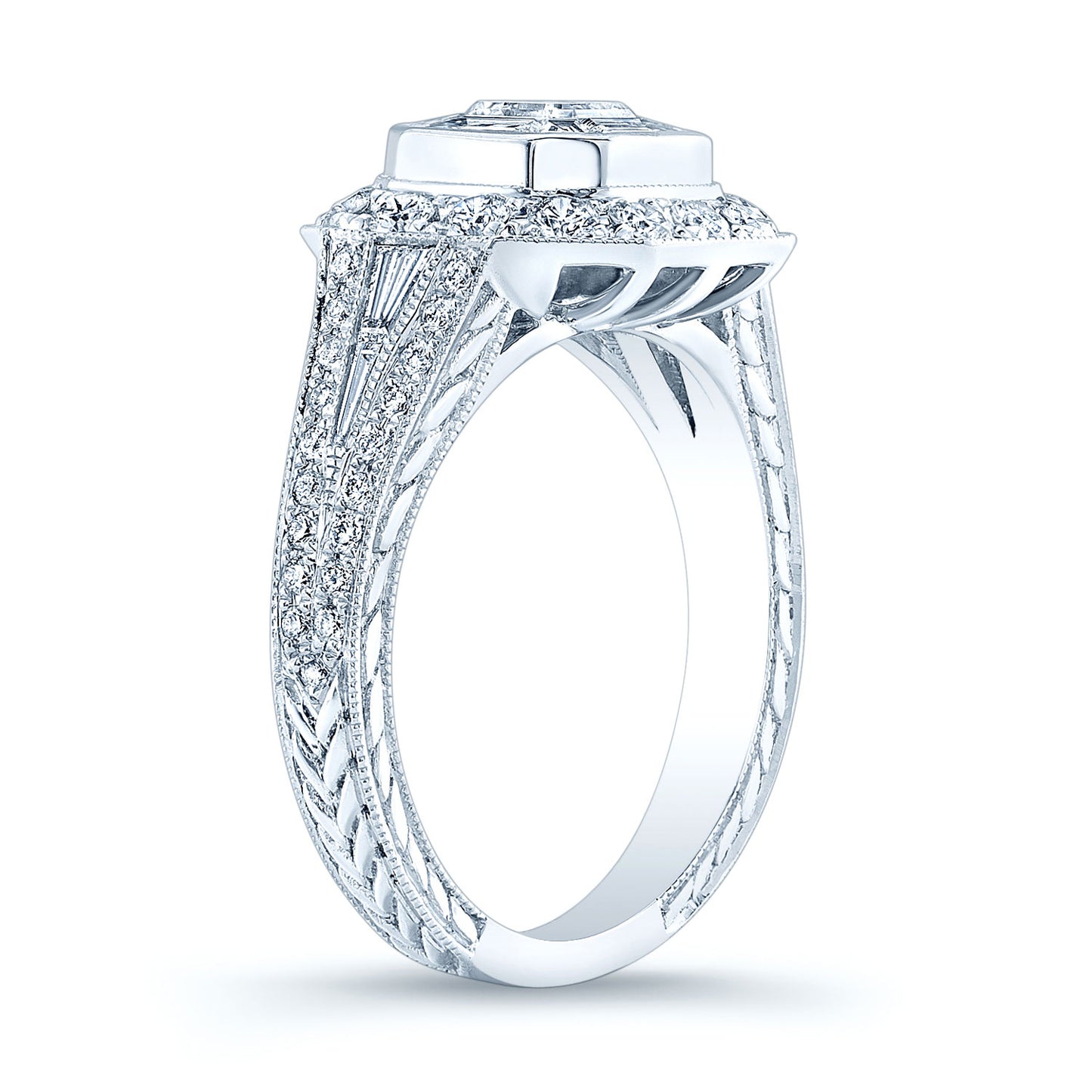 Diamond Composite Asscher Center Ring In 18k White Gold