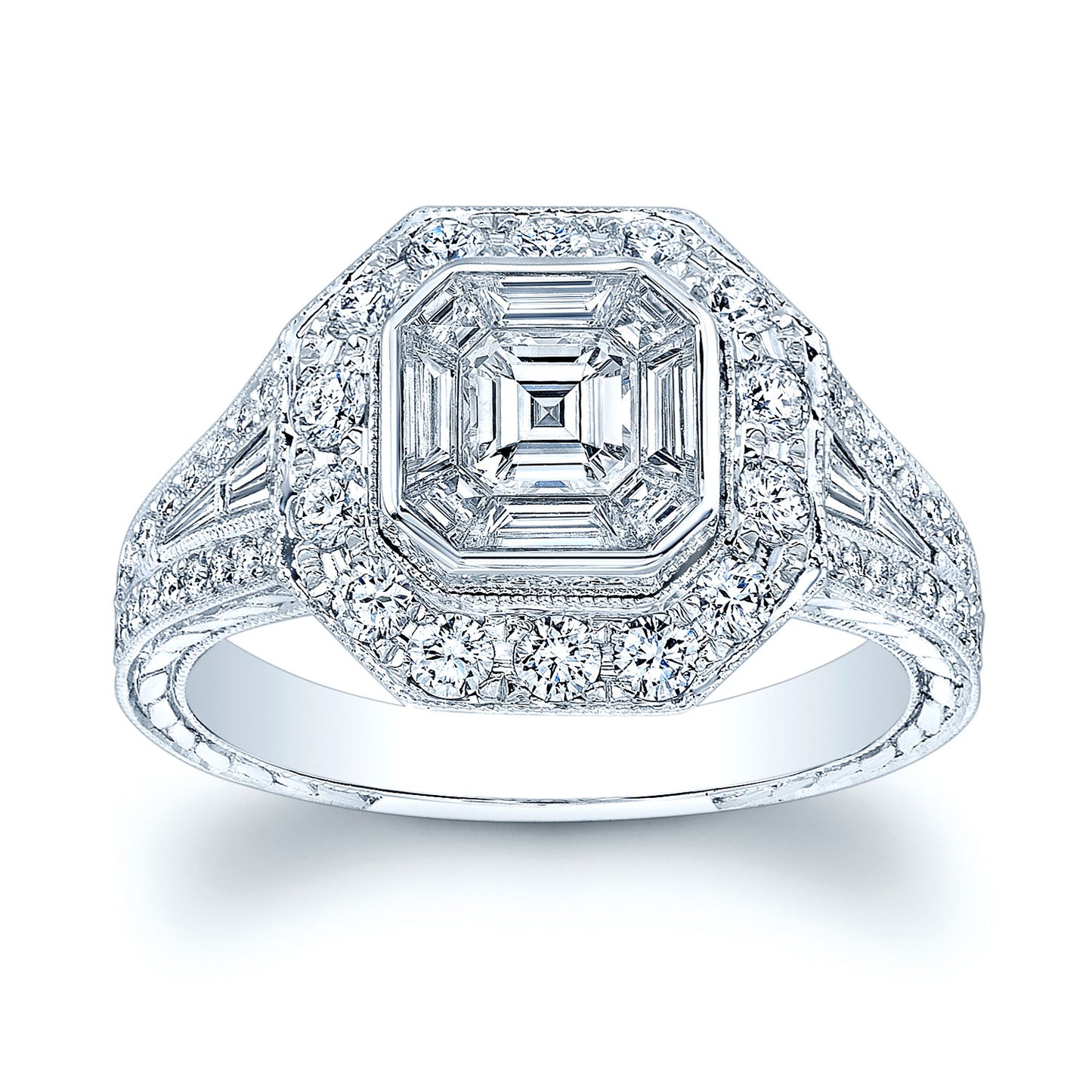 Diamond Composite Asscher Center Ring In 18k White Gold