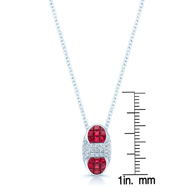 Ruby And Diamond Capsule Pendant In 18k White Gold (16-in Cable Chain)