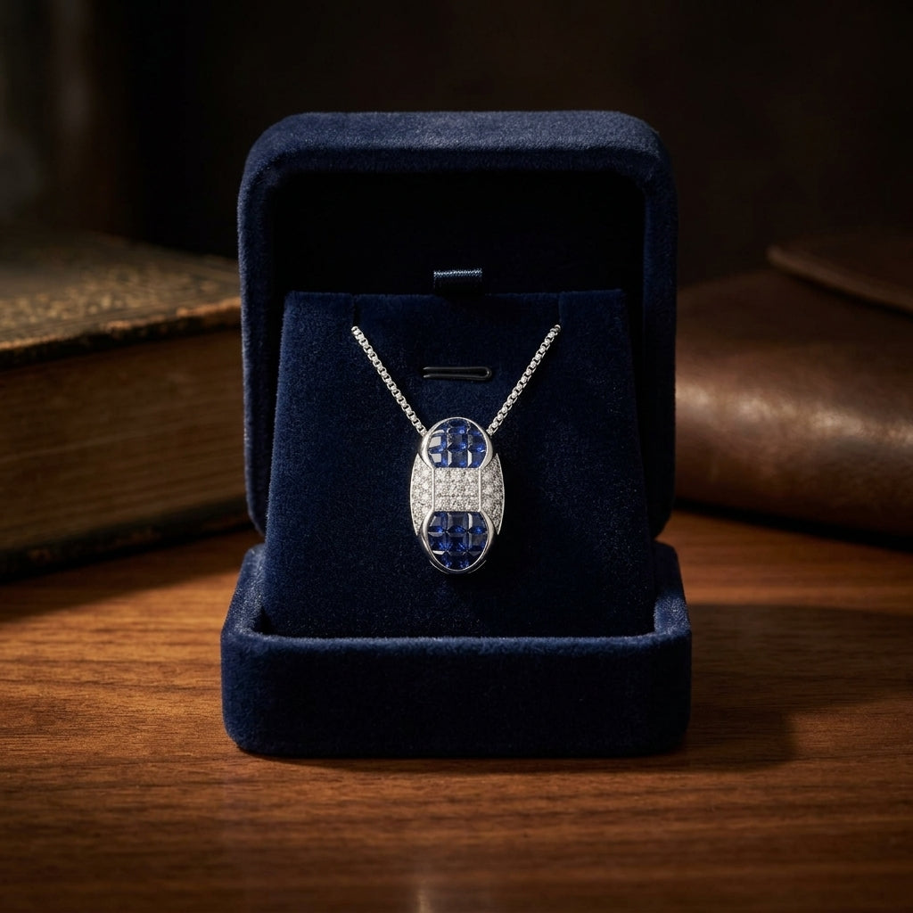 Sapphire And Diamond Capsule Pendant In 18k White Gold (17-in Box Chain) — gift presentation