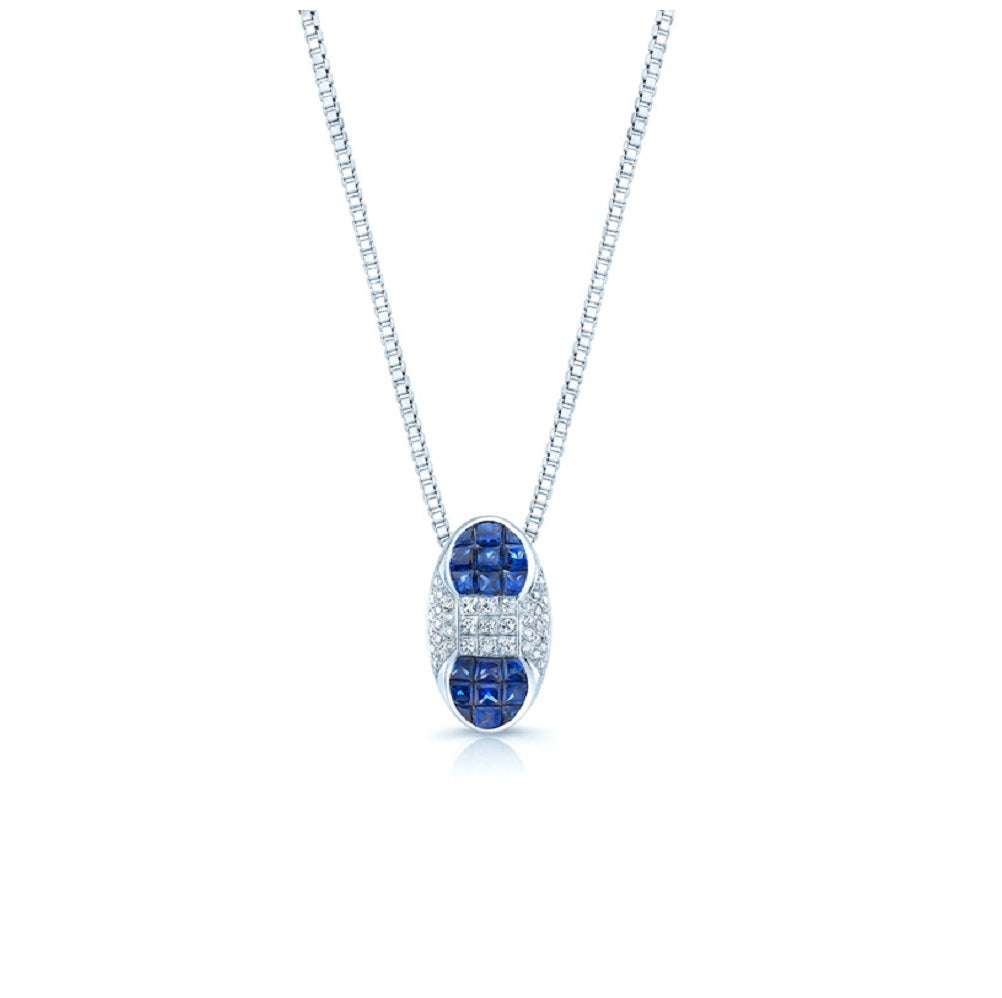 Sapphire And Diamond Capsule Pendant In 18k White Gold (17-in Box Chain)
