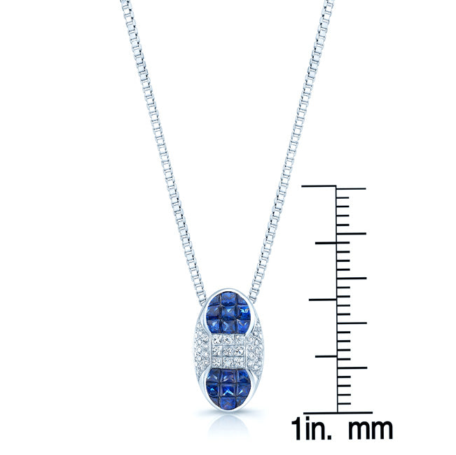 Sapphire And Diamond Capsule Pendant In 18k White Gold (17-in Box Chain)