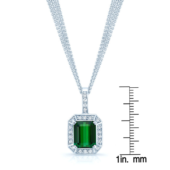 Green Tourmaline And Diamond Pendant In 18k White Gold (12x10mm)