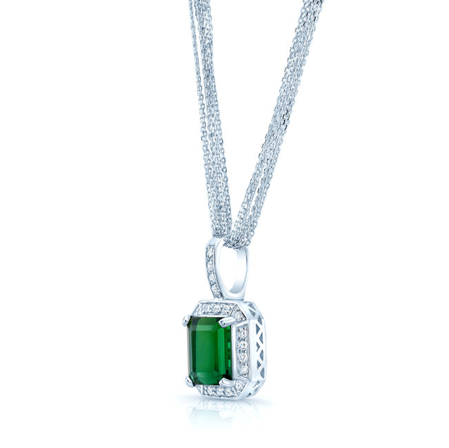 Green Tourmaline And Diamond Pendant In 18k White Gold (12x10mm)