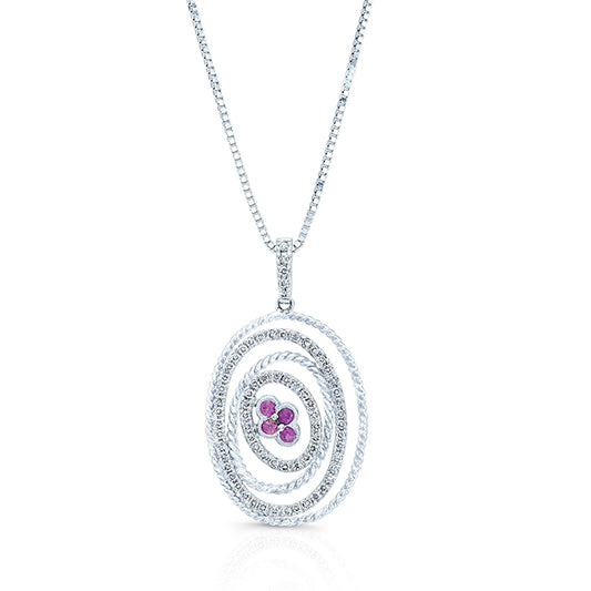 Pink Sapphire And Diamond Multi Cirle Pendant In 18k White Gold