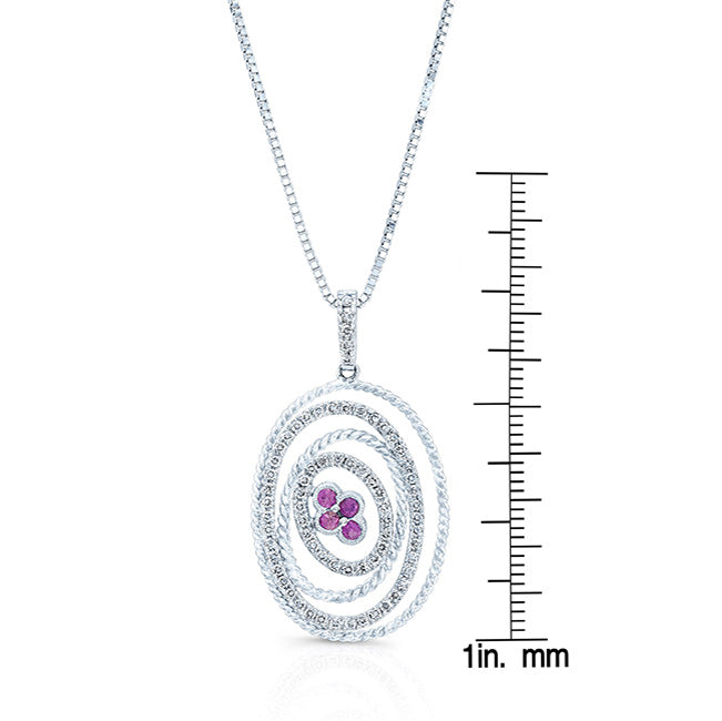 Pink Sapphire And Diamond Multi Cirle Pendant In 18k White Gold