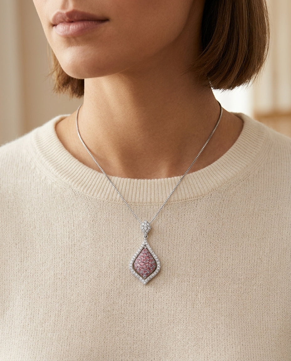 Pink Tourmaline & Diamond Necklace In 18k White Gold — editorial close-up