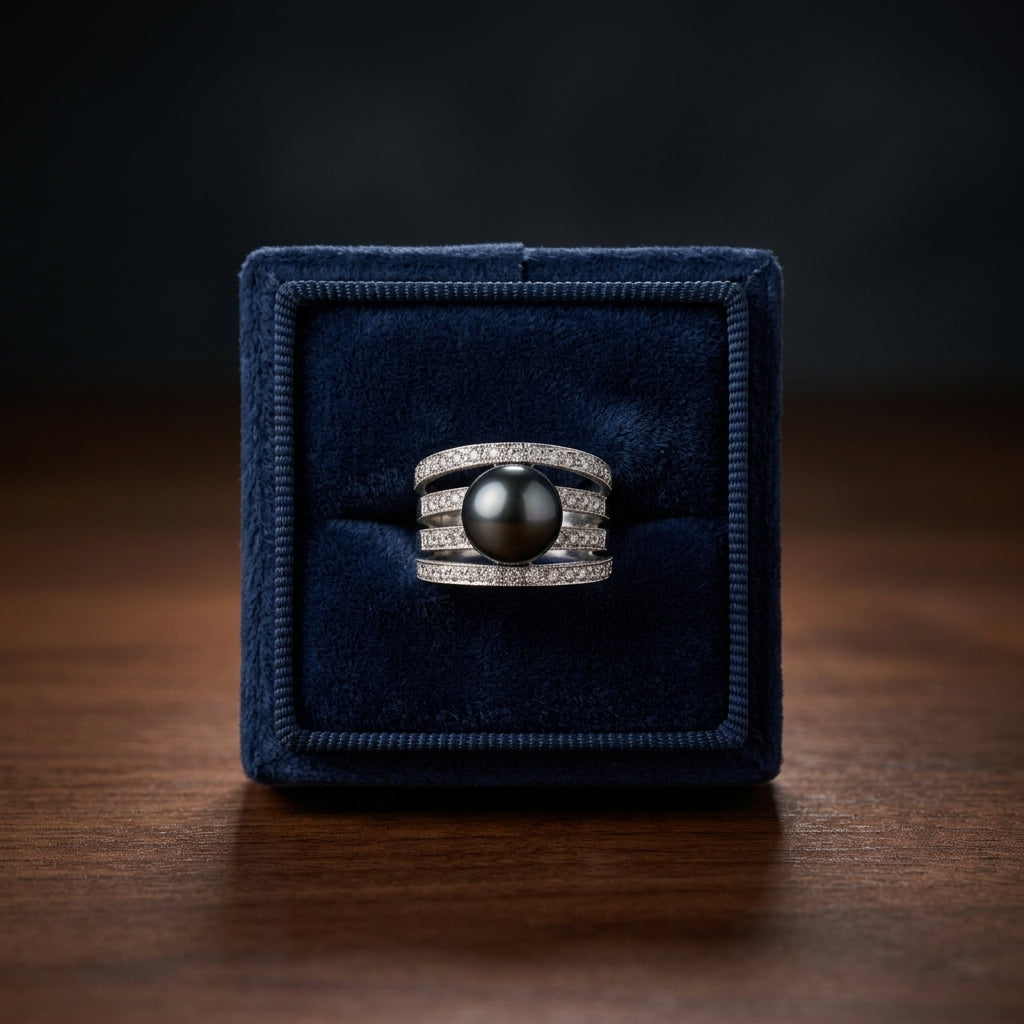 Black South Sea Pearl And Diamond Ring In 18k White Gold - (cloned) — gift presentation