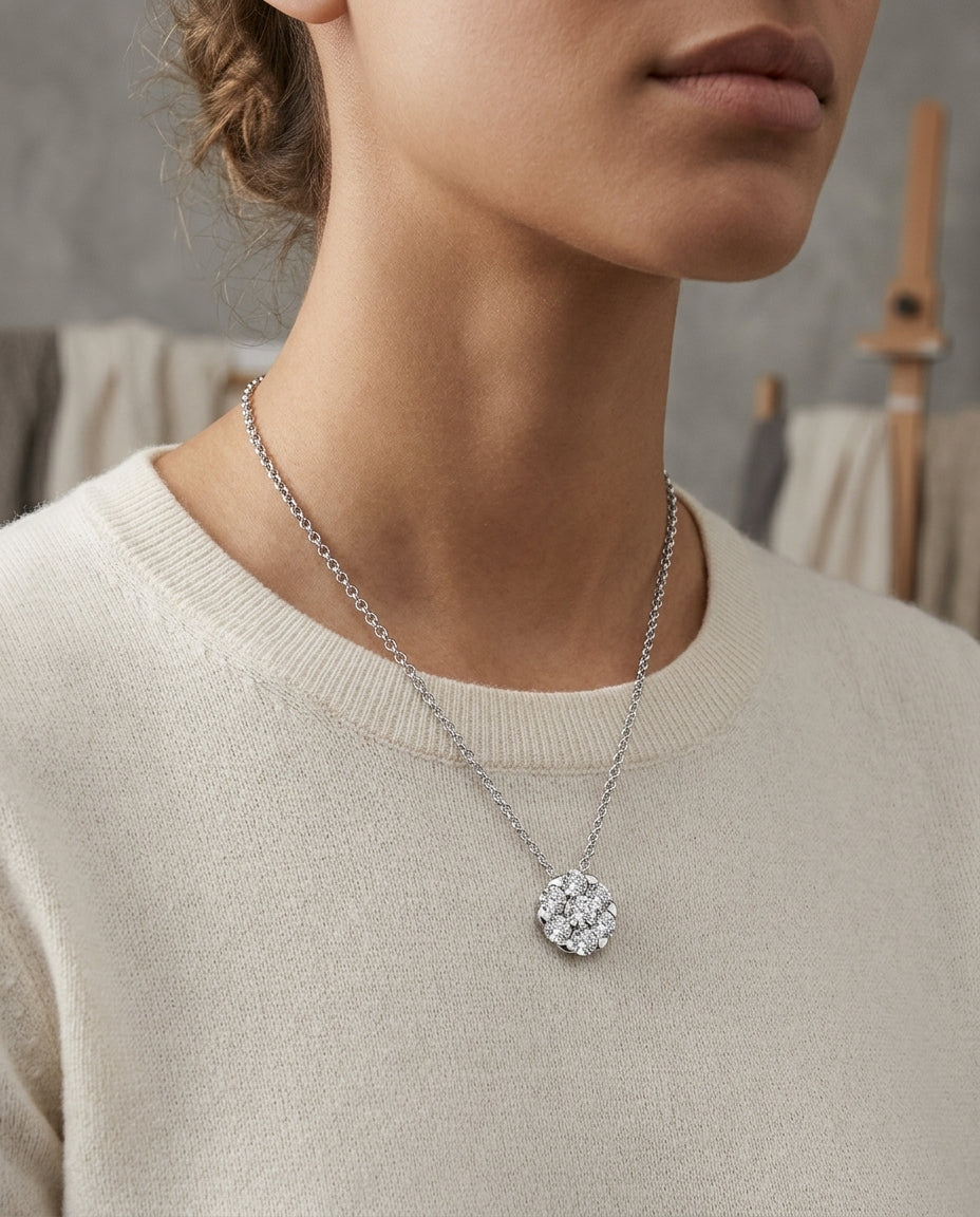 Diamond Coronet Solitaire Pendant In 18k White Gold (3/4 Ct.tw), 18 Inch Chain — editorial close-up